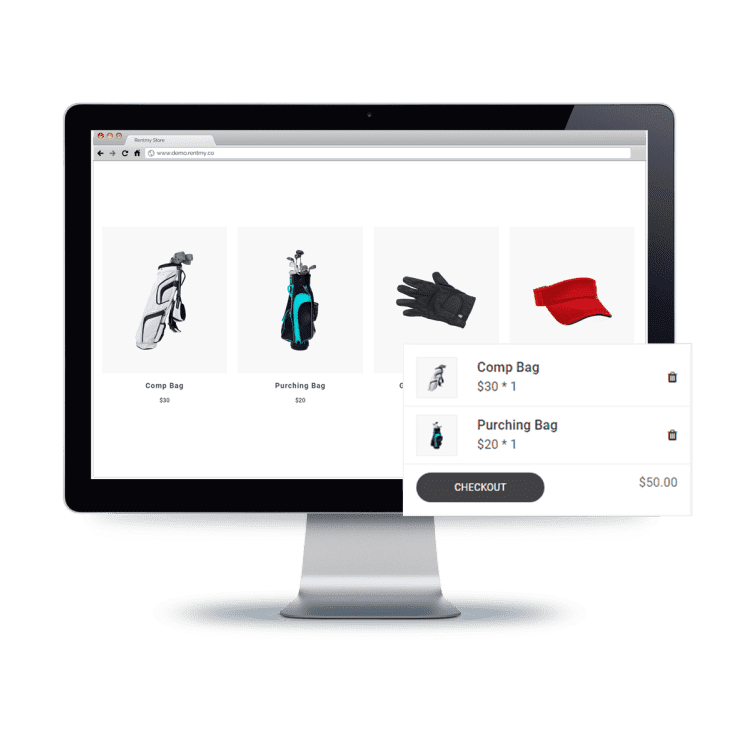 RentMy storefront on a desktop monitor