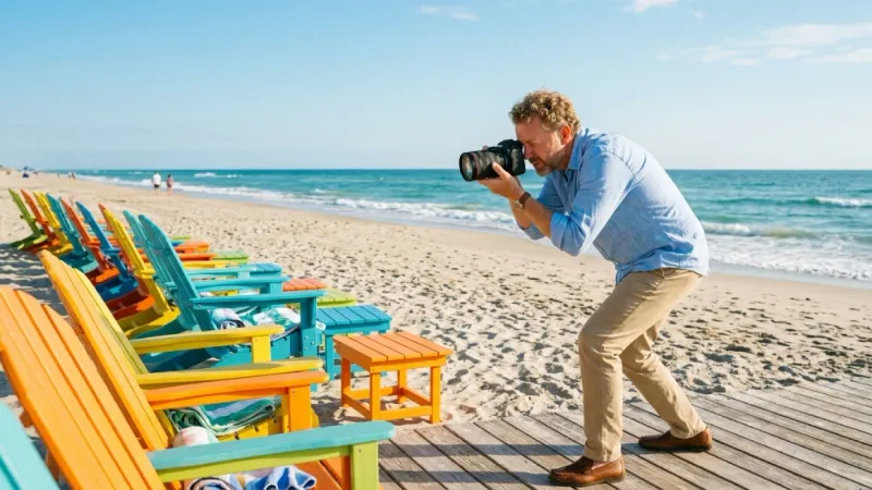 Colorful beach chairs photographed to promote rental services