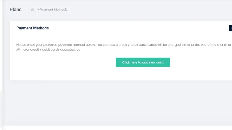 RentMy dashboard for adding secure payment methods