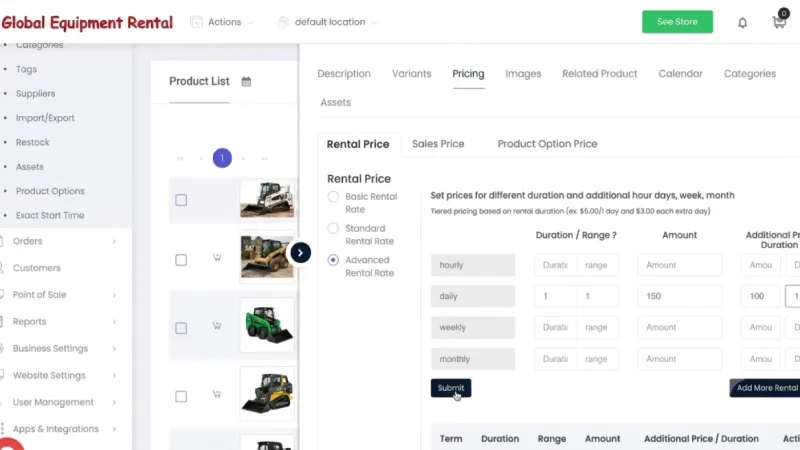 RentMy long‑term rental discount setup for skid steer rental business